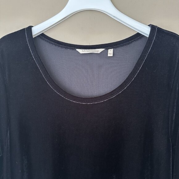 Soft Surroundings Long Sleeve Black Velvet Maxi Dress Women L Pockets Santiago - Picture 4 of 8